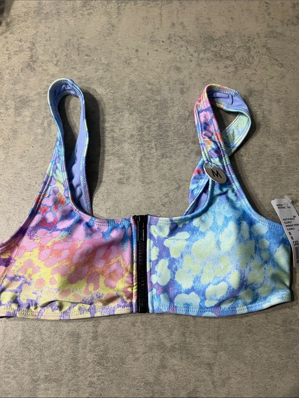 Forever 21 Multicolor Purple Pink Blue Front-Zip Bikini Top